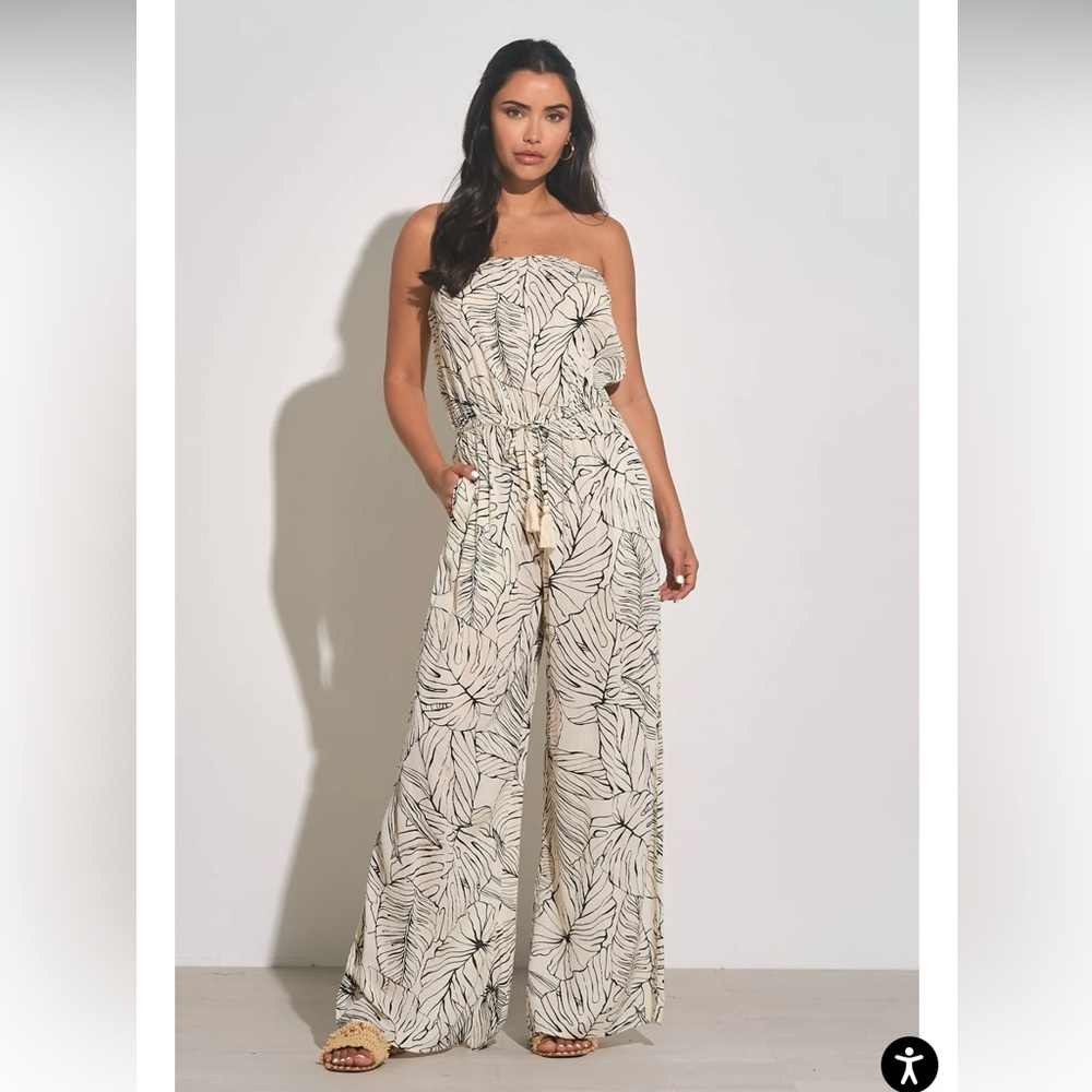 Elan Strapless Tropical Jumpsuit